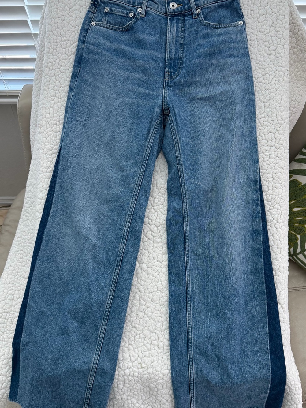 Everlane Two-Tone Denim Wide Leg Jeans in Light & Dark Blue